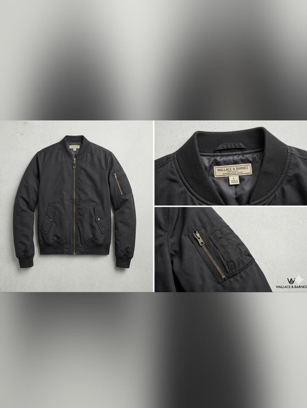 ​Wallace & Barnes J.Crew Men's Black Bomber Jacket Size Large Utility Flight Zip